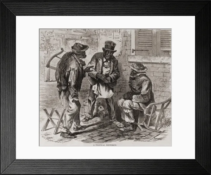 Framed Print : African American have a political discussion on a street in the American South, 1869. The Illustration appeared in Harper's Weekly, Nov Framed Print : African American have a political discussion on a street in the American South, 1869. The Illustration appeared in Harper's Weekly, Nov
