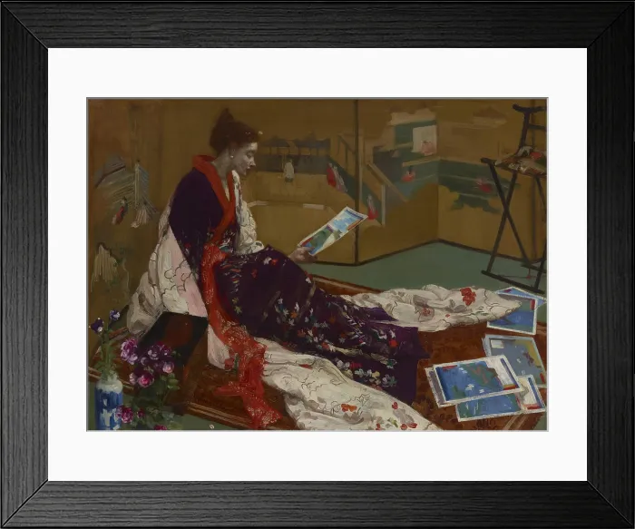 Framed Print : Caprice in Purple and Gold: The Golden Screen, 1864, by James McNeill Whistler, 1834-1903, American painting, oil on wood panel