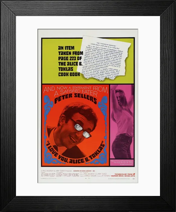 Framed Print : I LOVE YOU, ALICE B. TOKLAS!, US poster, from left: Peter Sellers, Leigh Taylor-Young, 1968