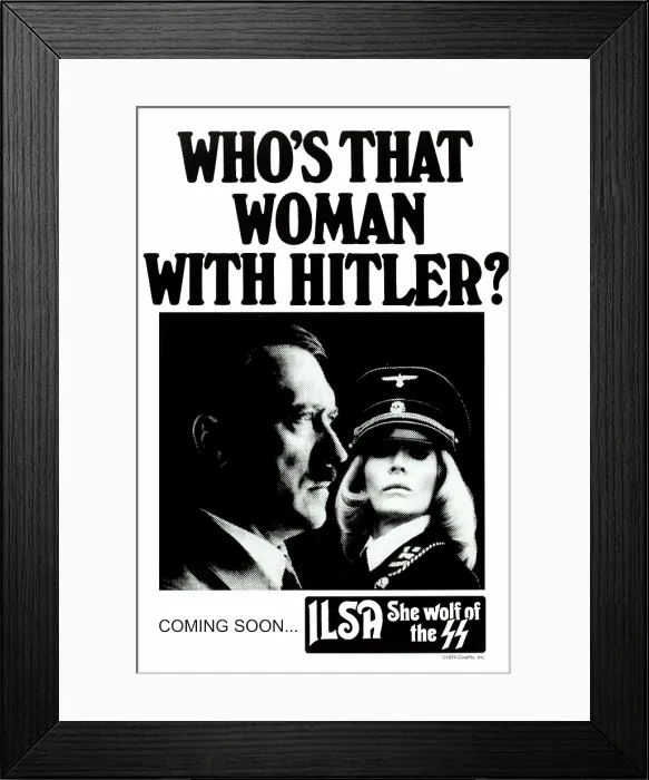 Framed Print : ILSA: SHE WOLF OF THE SS, l-r: Adolf Hitler, Dyanne Thorne on Canadian poster art, 1974
