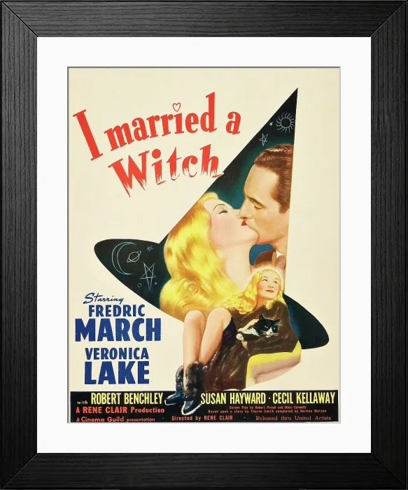 Framed Print : I MARRIED A WITCH, l-r: Veronica Lake, Fredric March on window card, 1942