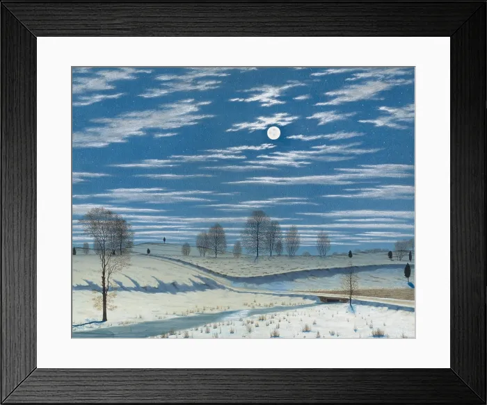 Framed Print : WINTER SCENE IN MOONLIGHT, by Henry Farrer, 1869, American watercolor painting Framed Print : WINTER SCENE IN MOONLIGHT, by Henry Farrer, 1869, American watercolor painting