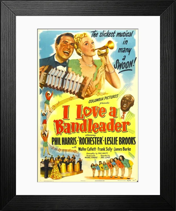 Framed Print : I LOVE A BANDLEADER, US poster, top from left: Phil Harris, Leslie Brooks, center right: Eddie Rochester Anderson, 1945 Framed Print : I LOVE A BANDLEADER, US poster, top from left: Phil Harris, Leslie Brooks, center right: Eddie Rochester Anderson, 1945