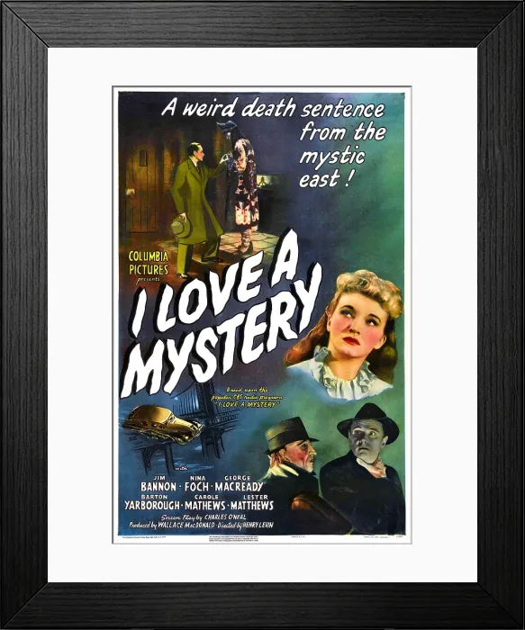 Framed Print : I LOVE A MYSTERY, US poster, Nina Foch (center right), bottom from left: George Macready (disguised), George Macready, 1945