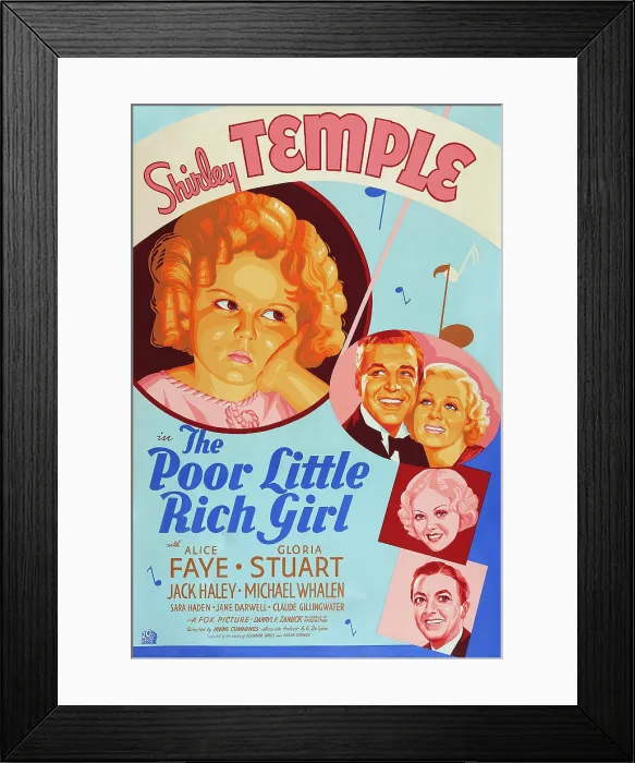 Framed Print : POOR LITTLE RICH GIRL, US poster art, from top left: Shirley Temple, Michael Whalen, Gloria Stuart, Alice Faye, Jack Haley, 1936. TM and Copyright 20th Century Fox Film Corp