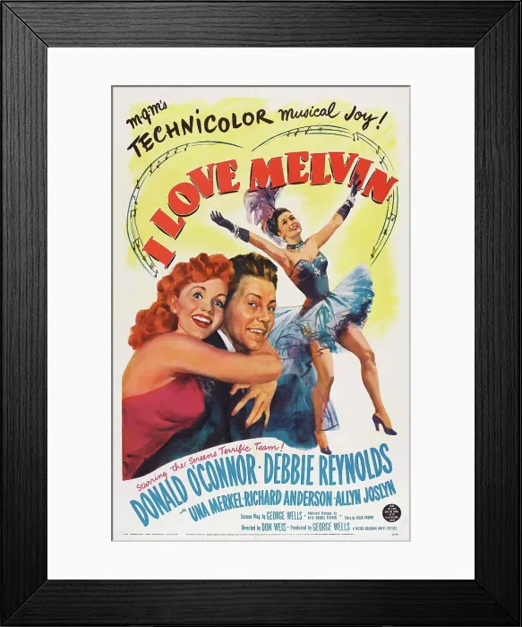 Framed Print : I LOVE MELVIN, US poster art, l-r: Debbie Reynolds, Donald O'Connor, Debbie Reynolds, 1953 Framed Print : I LOVE MELVIN, US poster art, l-r: Debbie Reynolds, Donald O'Connor, Debbie Reynolds, 1953