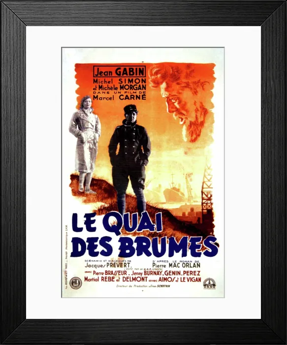 Framed Print : PORT OF SHADOWS, (aka LE QUAI DES BRUMES), French poster art, from left: Michele Morgan, Jean Gabin, Michel Simon, 1938