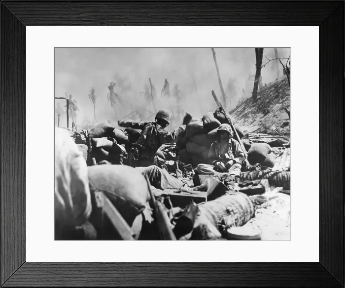 Framed Print : Marine about to throw a hand grenade at a Japanese pillbox on Tarawa, Nov. 23, 1944