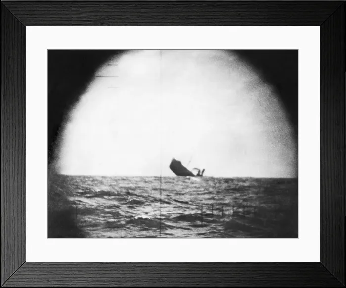 Framed Print : U.S. submarine periscope photo of Japanese cargo vessel 3.5 minutes after being torpedoed. May 5, 1943. World War 2 (BSLOC_2015_13_123)