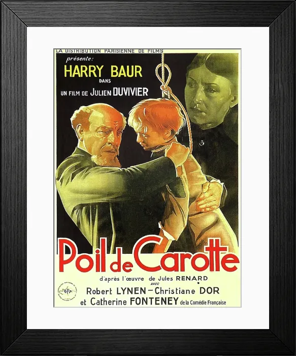 Framed Print : POIL DE CAROTTE, from left on French poster art: Harry Baur, Robert Lynen, Catherine Fontenay, 1932