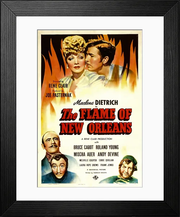 Framed Print : THE FLAME OF NEW ORLEANS, top from left: Marlene Dietrich, Roland Young, bottom left from top: Bruce Cabot, Mischa Auer, bottom right: Andy Devine, 1941