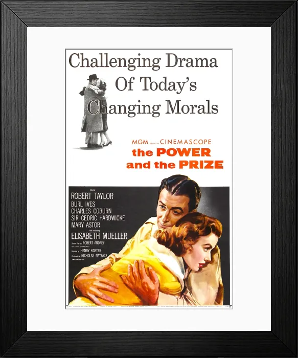Framed Print : THE POWER AND THE PRIZE, US poster art, from left: Robert Taylor, Elisabeth Muller, 1956