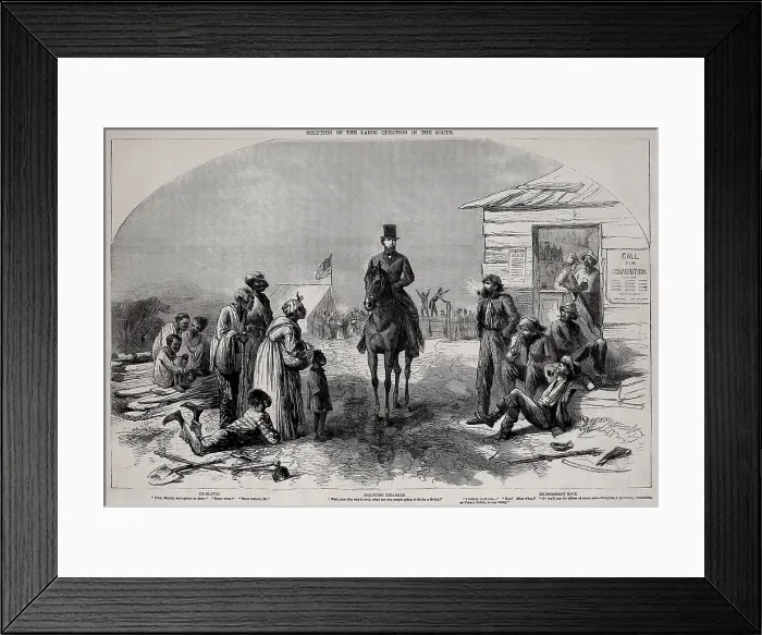 Framed Print : The Solution to the Labor Question in the South, a light satire'. For their living, the ex-slaves intend to draw rations. The white men will run for office Framed Print : The Solution to the Labor Question in the South, a light satire'. For their living, the ex-slaves intend to draw rations. The white men will run for office