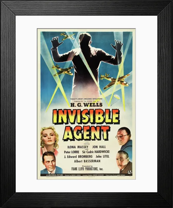 Framed Print : INVISIBLE AGENT, left from top: Ilona Massey, Jon Hall, right from top: Peter Lorre, Cedric Hardwicke, 1942
