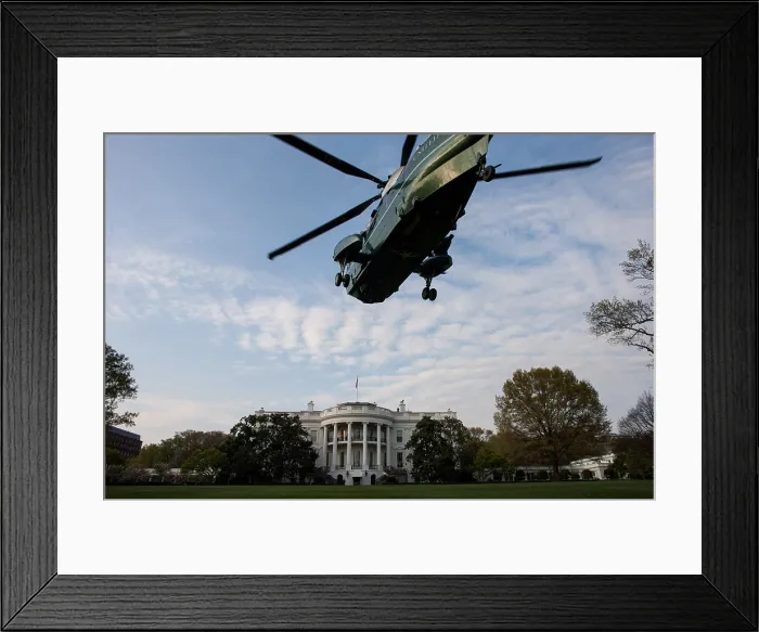 Framed Print : HMX-1 Nighthawks helicopter squadron practice landing on the South Lawn of the White House. March 30, 2012. (BSLOC_2015_13_134) Framed Print : HMX-1 Nighthawks helicopter squadron practice landing on the South Lawn of the White House. March 30, 2012. (BSLOC_2015_13_134)