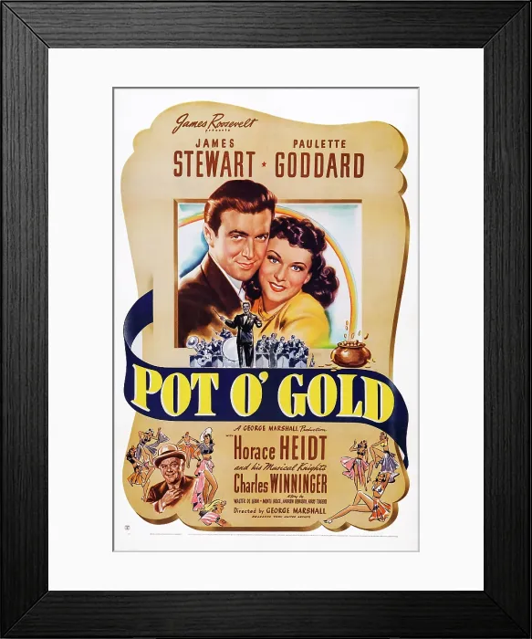 Framed Print : POT O'GOLD, US poster art, top from left: James Stewart, Paulette Godard; bottom left: Charles Winninger, 1941 Framed Print : POT O'GOLD, US poster art, top from left: James Stewart, Paulette Godard; bottom left: Charles Winninger, 1941