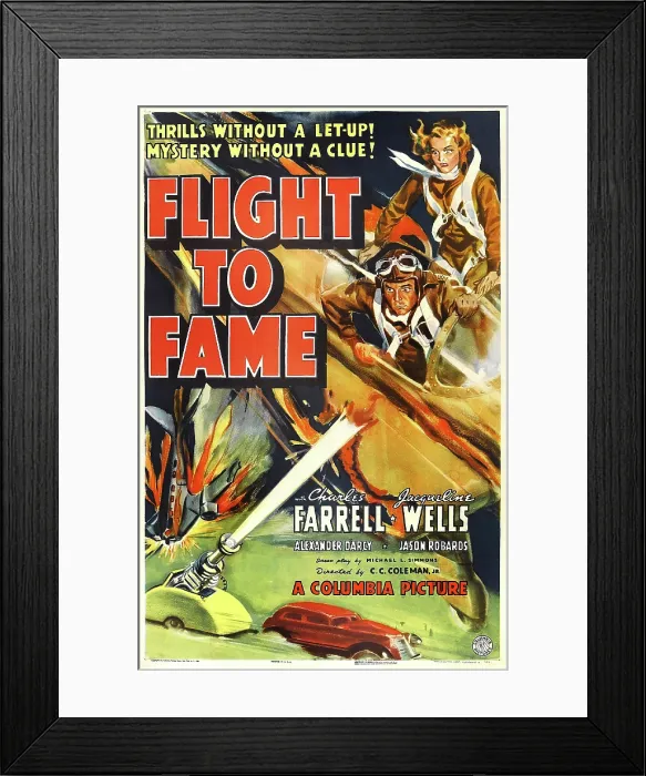 Framed Print : FLIGHT TO FAME, US poster art, from top: Julie Bishop (aka Jacqueline Wells), Charles Farrell, 1938