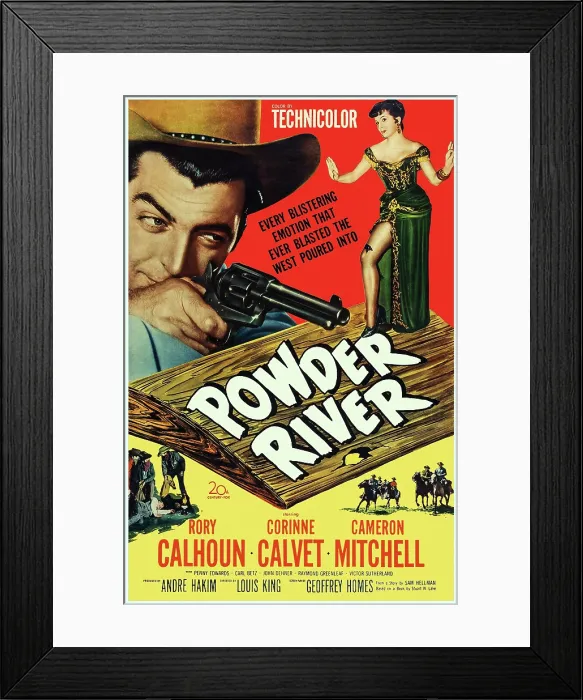 Framed Print : POWDER RIVER, US poster art, from left: Rory Calhoun, Corinne Calvet, 1953. TM & Copyright 20th Century Fox Film Corp. All rights reserved / Courtesy Everett Collection