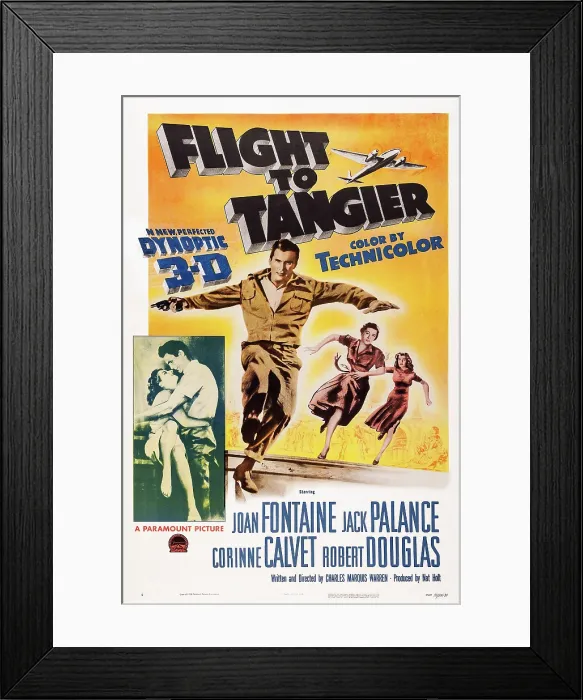 Framed Print : FLIGHT TO TANGIER, US poster, embracing from left: Corinne Calvet, Jack Palance, from left: Jack Palance, Joan Fontaine, Corinne Calvet, 1953