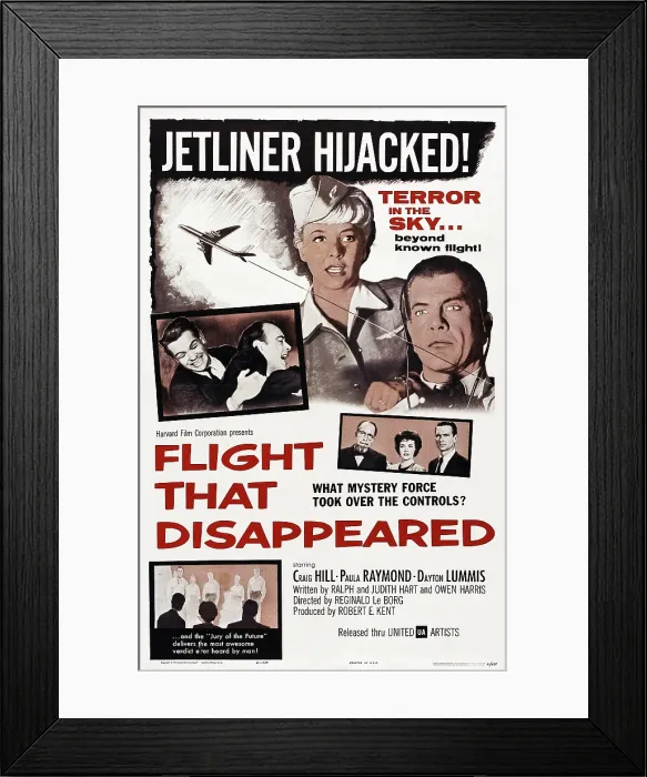 Framed Print : THE FLIGHT THAT DISAPPEARED, US poster art, Craig Hill, (top right), 1961