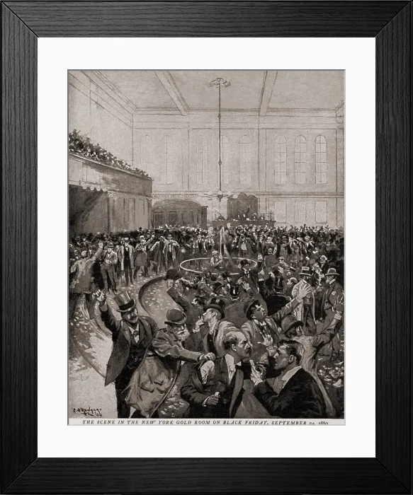 Framed Print : The scene in the New York Gold Room on Black Friday, Sept. 24, 1869, when falling gold prices precipitated a securities market panic