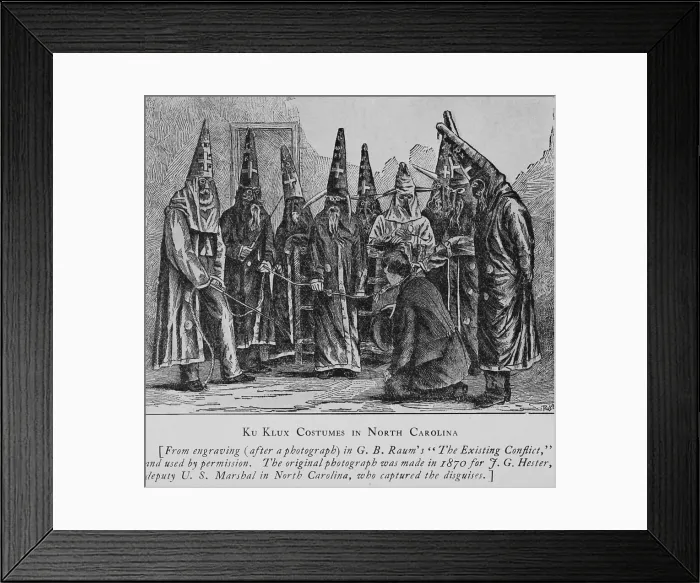 Framed Print : Captured Ku Klux Klan disguises in North Carolina, as copied from a 1870 photograph made for J.G. Hester, deputy US Marshall in North Carolina (BSLOC_2019_6_13) Framed Print : Captured Ku Klux Klan disguises in North Carolina, as copied from a 1870 photograph made for J.G. Hester, deputy US Marshall in North Carolina (BSLOC_2019_6_13)