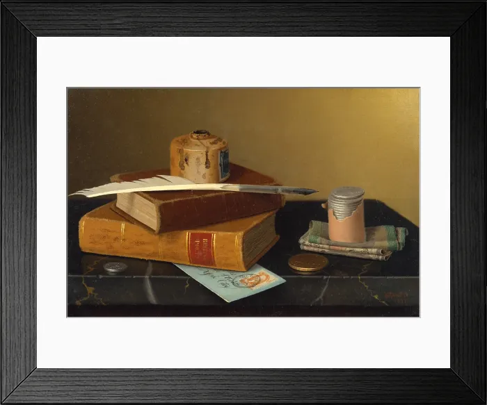 Framed Print : THE BANKER'S TABLE, by William Michael Harnett, 1877, American painting, oil on canvas Framed Print : THE BANKER'S TABLE, by William Michael Harnett, 1877, American painting, oil on canvas