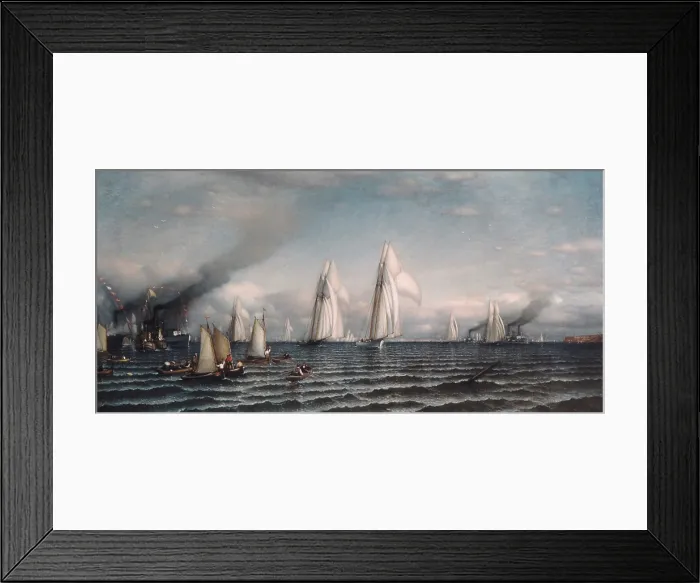 Framed Print : FINISH - FIRST INTERNATIONAL RACE FOR AMERICA'S CUP, by Samuel Colman, 1870, American oil painting