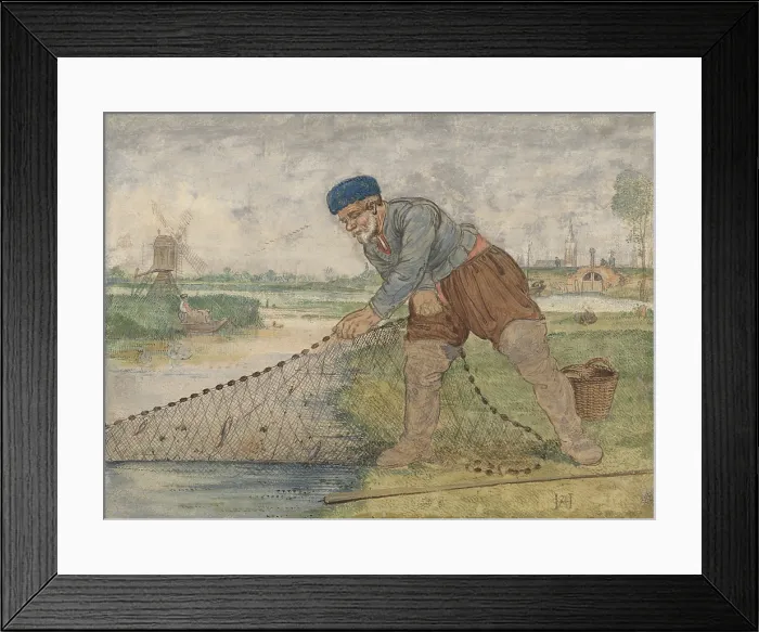 Framed Print : A Fisherman Hauling in his Net, by Hendrick Avercamp, 1595-1634, Dutch painting, watercolor on paper