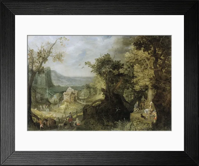 Framed Print : Wooded Landscape, by Anton Mirou, 1608, Flemish painting, oil on canvas