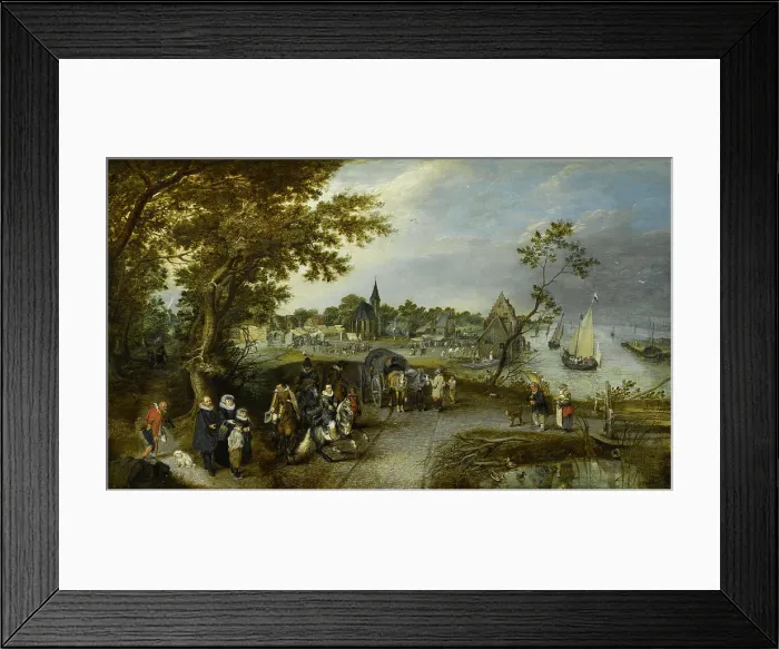 Framed Print : Landscape with Figures and a Village Fair, by Adriaen van de Venne, 1615, Dutch oil painting