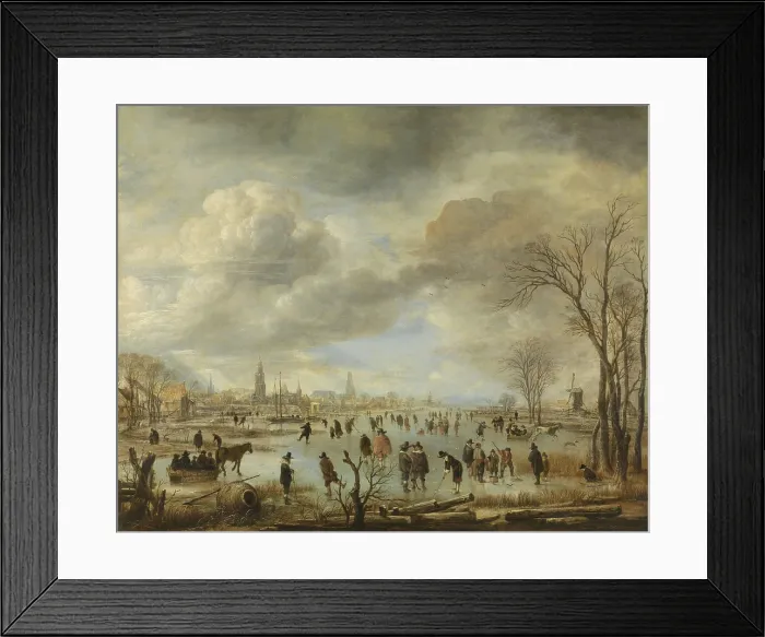 Framed Print : River View in Winter, by Aert van der Neer, 1655-60, Dutch painting, oil on canvas