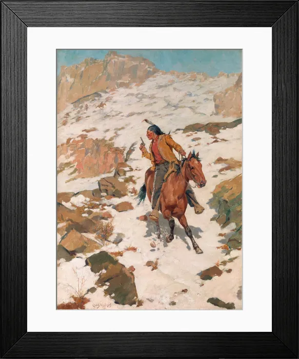 Framed Print : IN HOT PURSUIT, by Charles Schreyvogel, c. 1900-09 American painting, oil on canvas