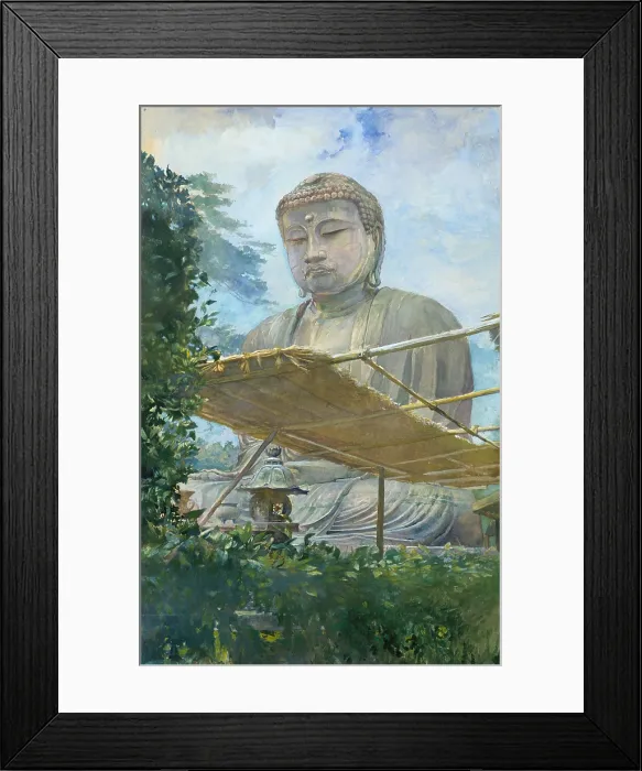 Framed Print : THE GREAT STATUE OF AMIDA BUDDHA AT KAMAKURA, by John La Farge, 1887, American watercolor painting Framed Print : THE GREAT STATUE OF AMIDA BUDDHA AT KAMAKURA, by John La Farge, 1887, American watercolor painting