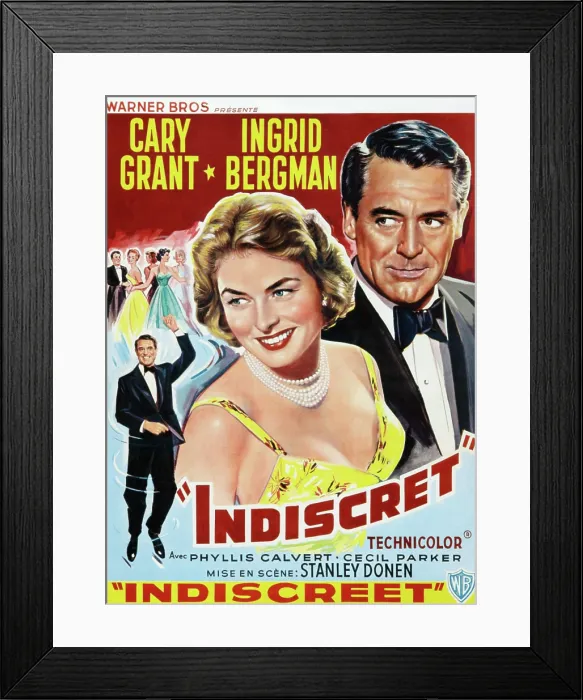 Framed Print : INDISCREET, (aka INDISCRET), l-r: Cary Grant, Ingrid Bergman, Cary Grant on Belgian poster art, 1958