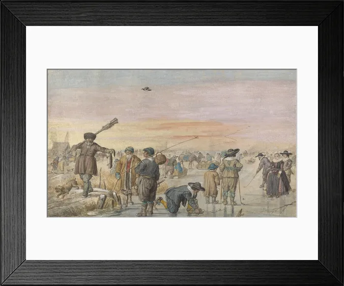 Framed Print : Dutch Ice Scene with Hunter Displaying an Otter to Two Fishermen, by Hendrick Avercamp, 1594-1634. Dutch painting, watercolor on paper Framed Print : Dutch Ice Scene with Hunter Displaying an Otter to Two Fishermen, by Hendrick Avercamp, 1594-1634. Dutch painting, watercolor on paper