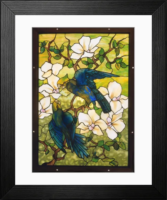 Framed Print : HIBISCUS AND PARROTS, by Tiffany Studios, 1910-20, American stained glass. This decorative window was probably made for a private home (BSLOC_2017_11_113) Framed Print : HIBISCUS AND PARROTS, by Tiffany Studios, 1910-20, American stained glass. This decorative window was probably made for a private home (BSLOC_2017_11_113)