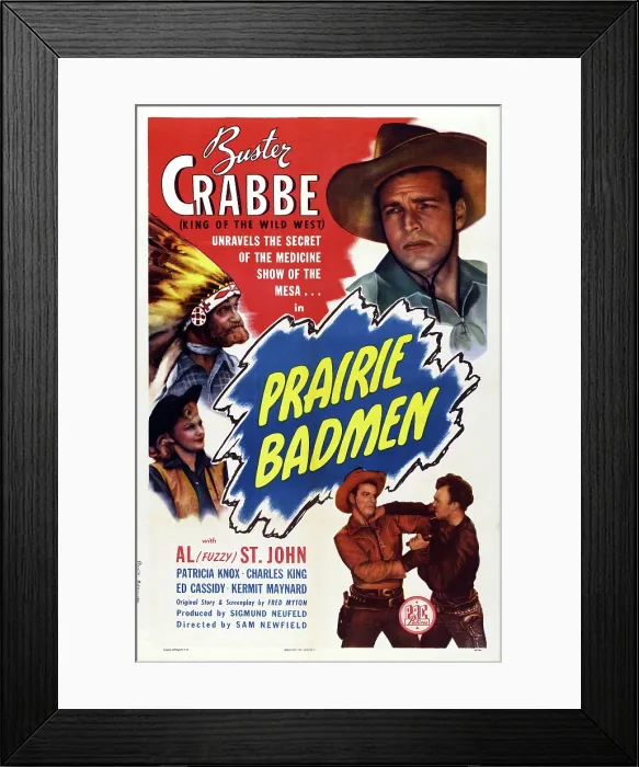 Framed Print : PRAIRIE BADMEN, US poster, left from top: Al St. John, Patricia Knox, Buster Crabbe (top right), 1946