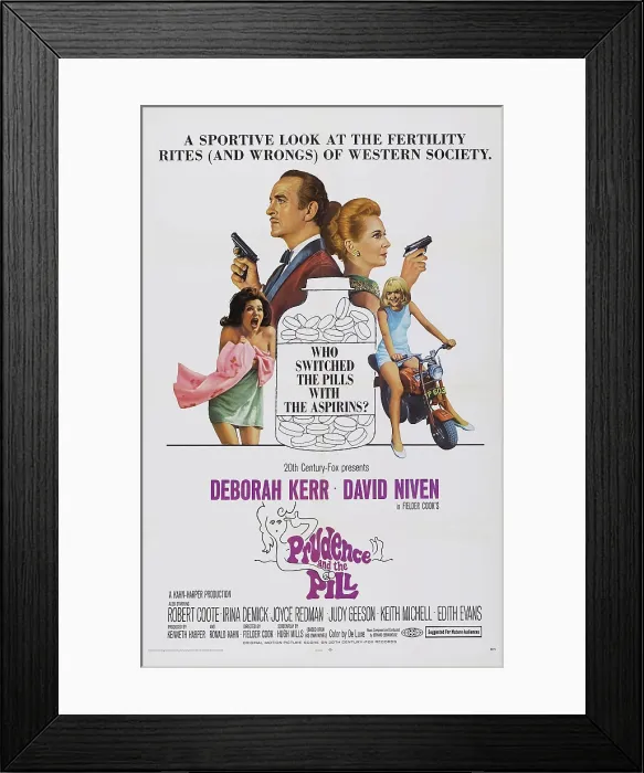 Framed Print : PRUDENCE AND THE PILL, US poster, rear from left: David Niven, Deborah Kerr, front from left: Irina Demick, Judy Geeson, 1968