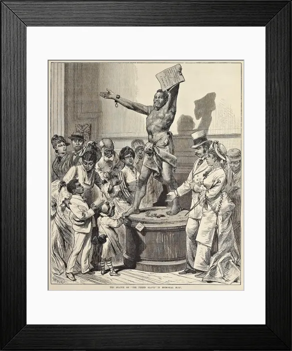 Framed Print : United States Centennial Exhibition 1876. African Americans surround the Italian artist Francesco Pezzicar's statue, THE FREED SLAVE