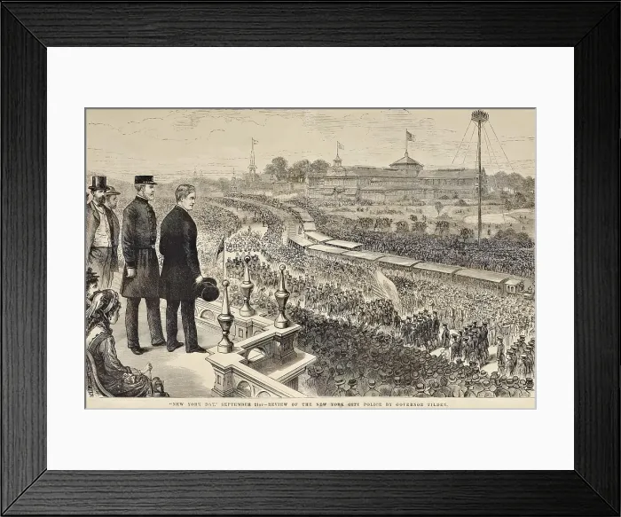Framed Print : United States Centennial Exposition, Sept. 21, 1876. Democratic Presidential candidate, Samuel Tilden, reviews the New York City Police on New York Day