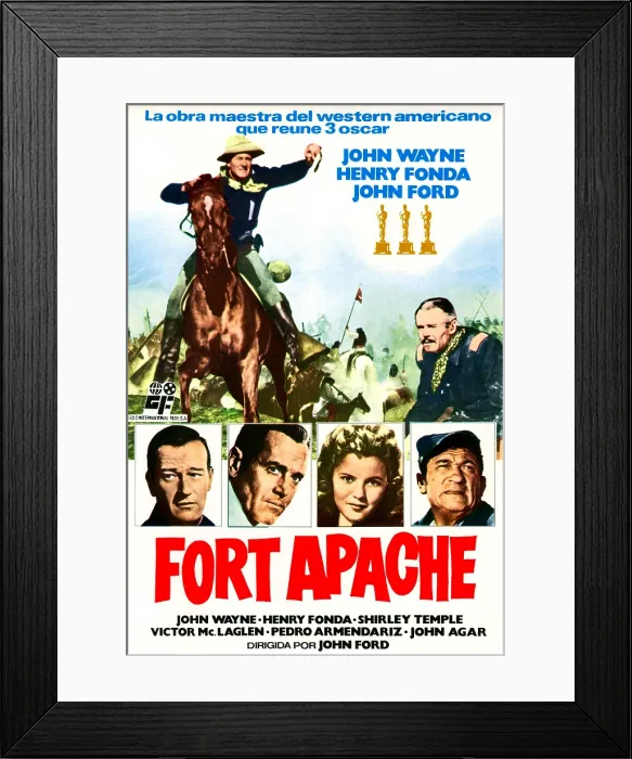 Framed Print : FORT APACHE, from left, left, John Wayne, (also top left), Henry Fonda, (also top right), Shirley Temple, Victor McLaglen, 1948