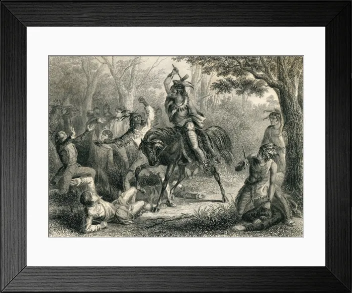 Framed Print : Tecumseh saving American prisoners captured in Upper Canada, June 18, 1812. British guards under Gen