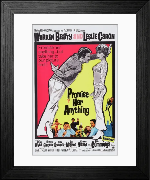 Framed Print : PROMISE HER ANYTHING, top l-r: Warren Beatty, Leslie Caron, bottom l-r: Robert Cummings, Keenan Wynn, Hermione Gingold, Leslie Caron, Warren Beatty on poster art, 1965 Framed Print : PROMISE HER ANYTHING, top l-r: Warren Beatty, Leslie Caron, bottom l-r: Robert Cummings, Keenan Wynn, Hermione Gingold, Leslie Caron, Warren Beatty on poster art, 1965