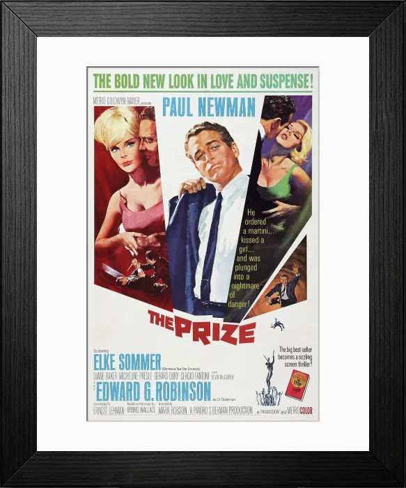 Framed Print : THE PRIZE, US poster, Elke Sommer (left), Paul Newman (center), 1963 Framed Print : THE PRIZE, US poster, Elke Sommer (left), Paul Newman (center), 1963