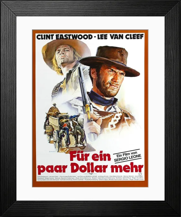 Framed Print : FOR A FEW DOLLARS MORE, from left Klaus Kinski, Clint Eastwood, 1965