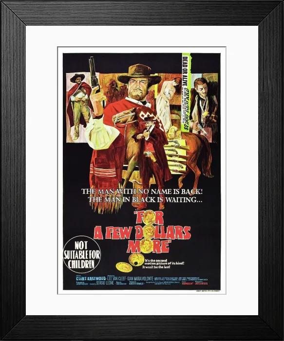 Framed Print : FOR A FEW DOLLARS MORE, (aka PER QUALCHE DOLLARO IN PIU), Lee Van Cleef (center front), Clint Eastwood (center rear), Gian Maria Volonte, 1965