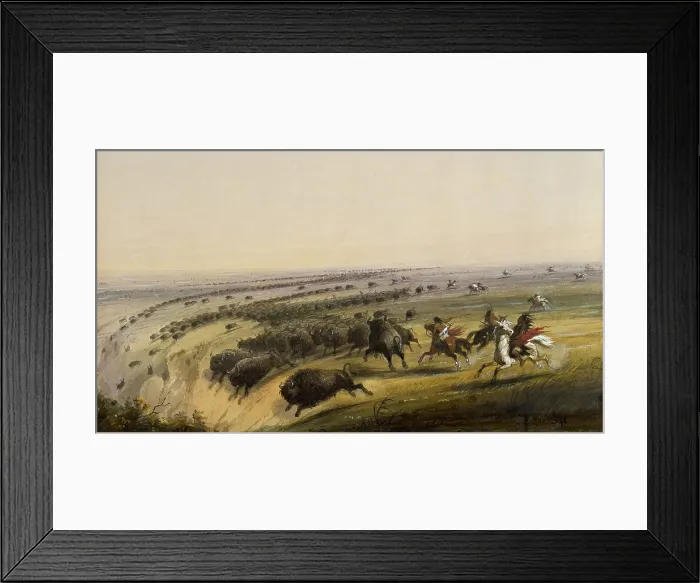 Framed Print : HUNTING BUFFALO, 1858-60, by Alfred Jacob Miller, watercolor painting