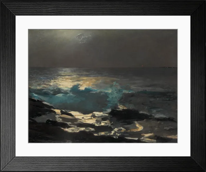 Framed Print : MOONLIGHT, WOULD ISLAND LIGHT, by Winslow Homer, 1894, American painting, oil on canvas. This work was painted by Homer on one summer evening in four or five hours work