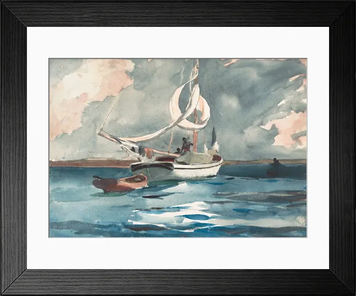 Framed Print : SLOOP, NASSAU, by Winslow Homer, 1899, American watercolor painting